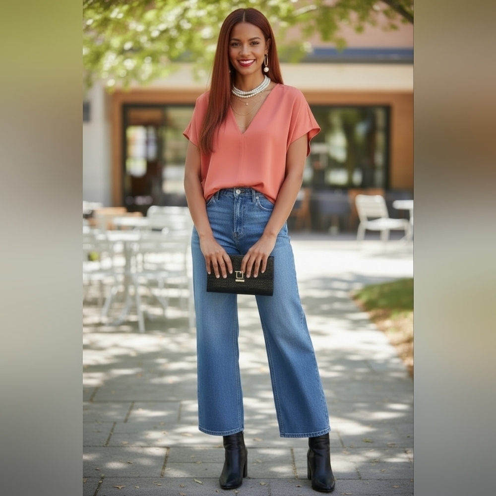 Zara V-Neck Top in Coral Size M